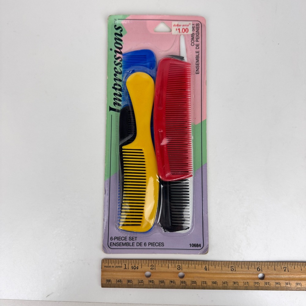 Vtg 1989 6pc Comb Set Plastic Colorful Impression Sealed Orig Pkg Rare Prop
